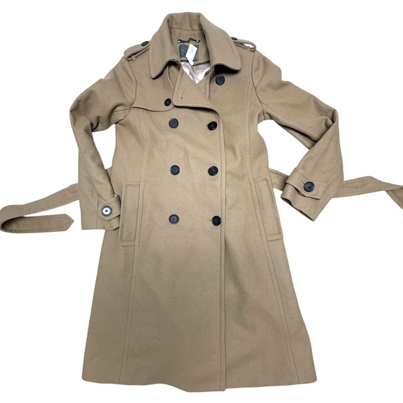 coat J CREW classic camel trench wool nylon cashmere 39" academia preppy French - Picture 8 of 15
